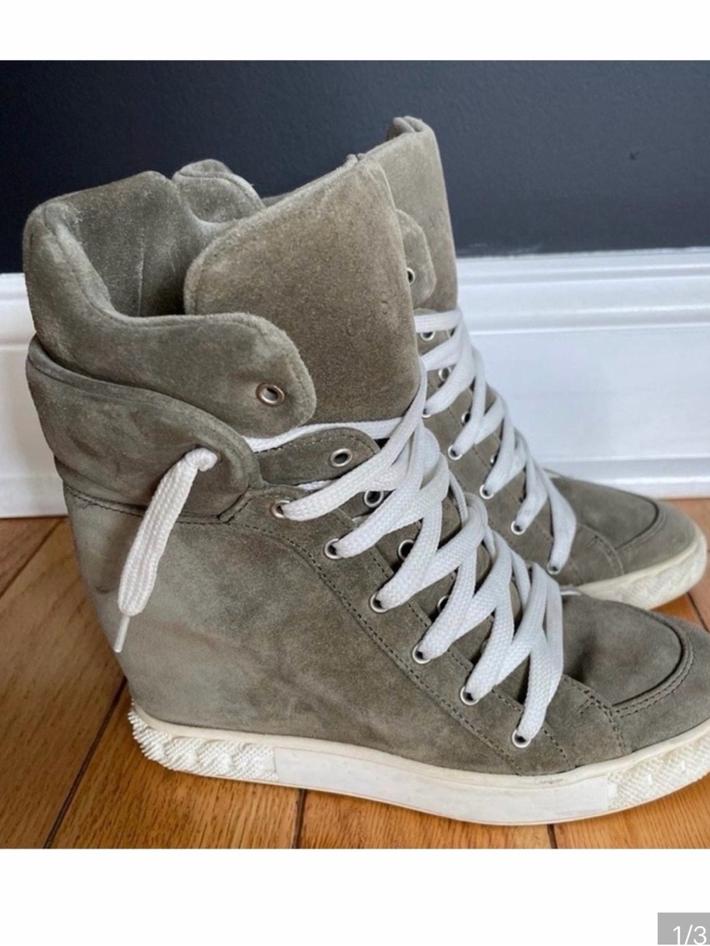 Women's Wedge High-Top Sneakers in Olive Gray